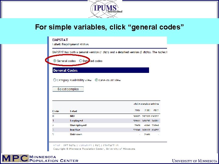 For simple variables, click “general codes” 