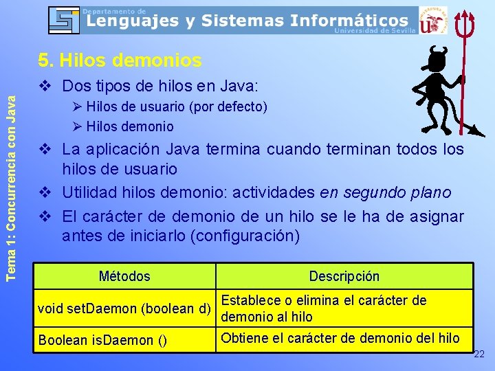 5. Hilos demonios Tema 1: Concurrencia con Java v Dos tipos de hilos en