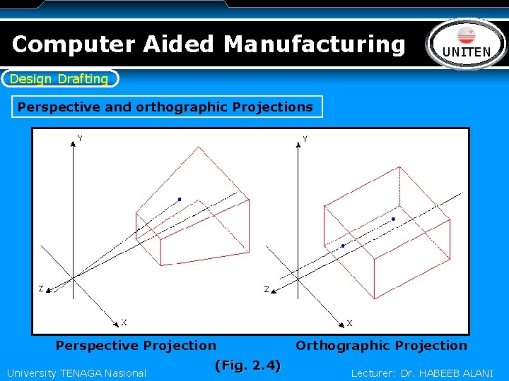 Computer Aided Manufacturing LOGO UNITEN Design Drafting Perspective and orthographic Projections Perspective Projection University