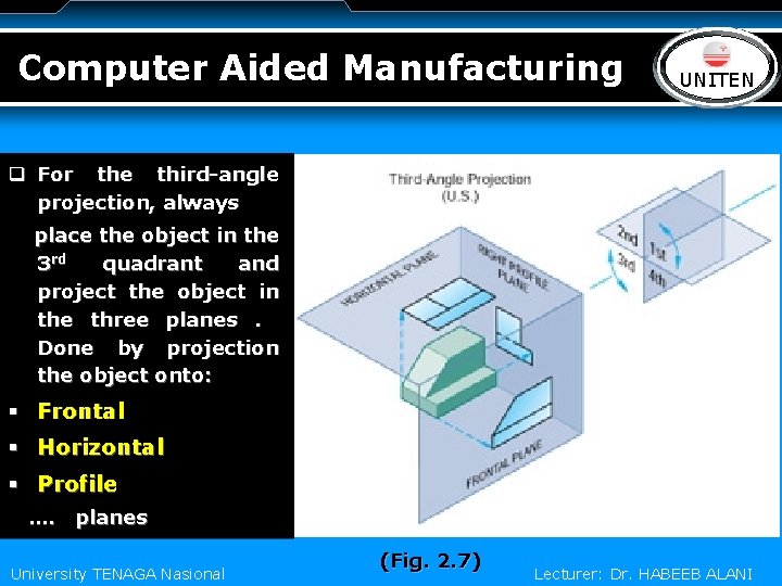 Computer Aided Manufacturing LOGO UNITEN q For the third-angle projection, always place the object