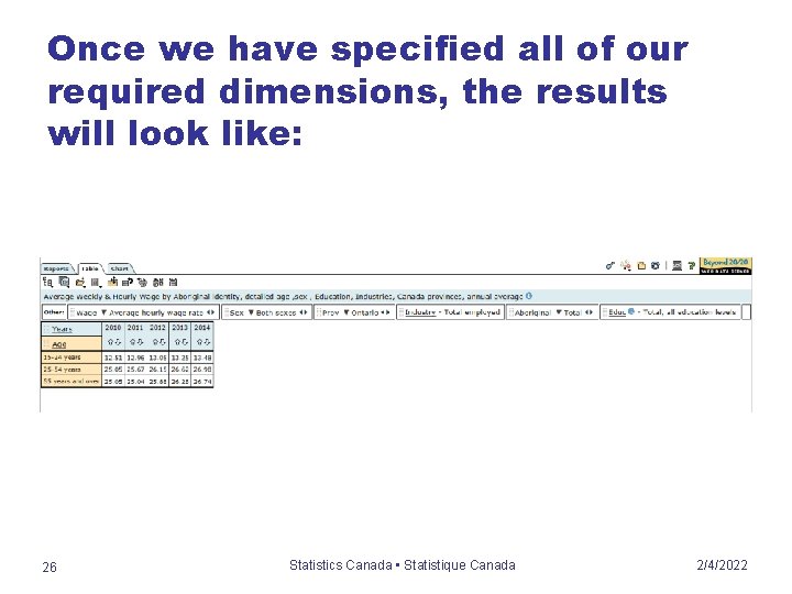 Once we have specified all of our required dimensions, the results will look like: