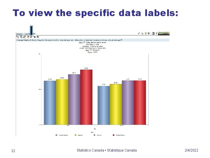 To view the specific data labels: 32 Statistics Canada • Statistique Canada 2/4/2022 