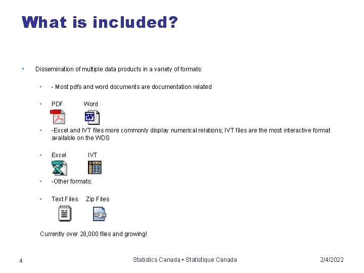 What is included? § Dissemination of multiple data products in a variety of formats: