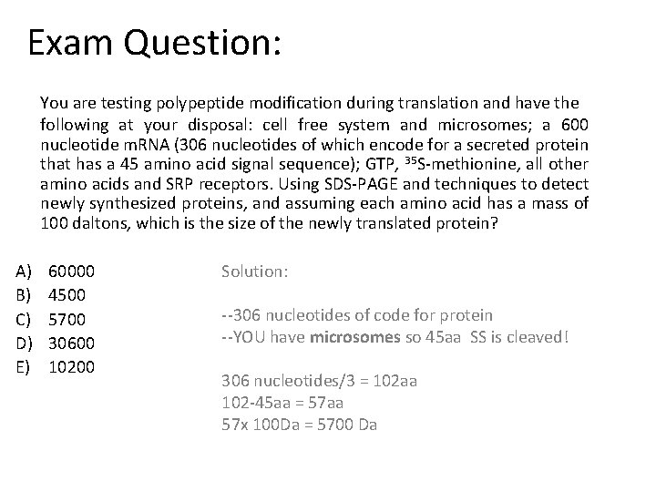 Exam Question: You are testing polypeptide modification during translation and have the following at