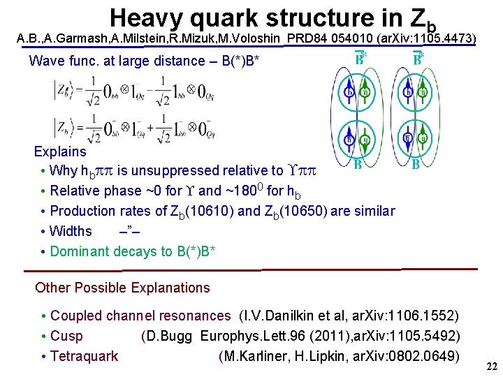 Heavy quark structure in Zb A. B. , A. Garmash, A. Milstein, R. Mizuk,