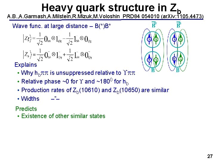 Heavy quark structure in Zb A. B. , A. Garmash, A. Milstein, R. Mizuk,