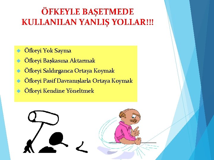 ÖFKEYLE BAŞETMEDE KULLANILAN YANLIŞ YOLLAR!!! Öfkeyi Yok Sayma Öfkeyi Başkasına Aktarmak Öfkeyi Saldırganca Ortaya