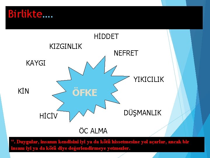 Birlikte…. HİDDET KIZGINLIK NEFRET KAYGI YIKICILIK ÖFKE KİN DÜŞMANLIK HİCİV ÖC ALMA ". Duygular,