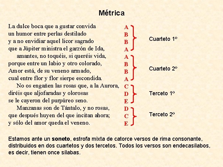 Métrica La dulce boca que a gustar convida un humor entre perlas destilado y