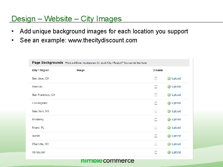 Design – Website – City Images • Add unique background images for each location