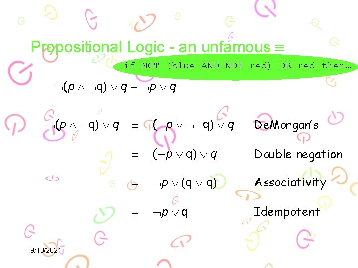 Propositional Logic - an unfamous if NOT (blue AND NOT red) OR red then…
