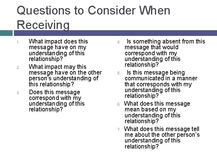 Questions to Consider When Receiving 1. 2. 3. What impact does this message have