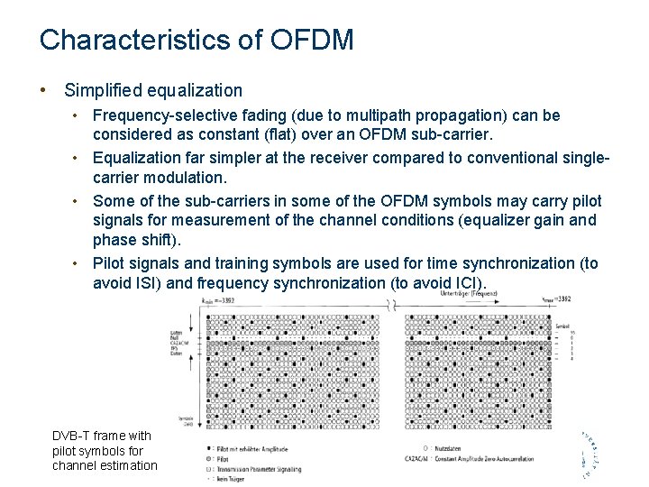 Characteristics of OFDM • Simplified equalization • Frequency-selective fading (due to multipath propagation) can