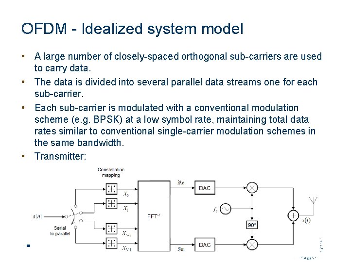 OFDM - Idealized system model • A large number of closely-spaced orthogonal sub-carriers are