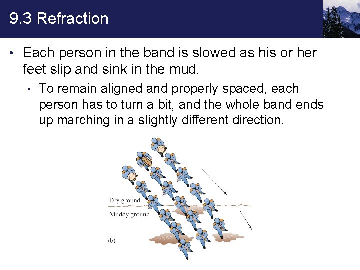 9. 3 Refraction • Each person in the band is slowed as his or