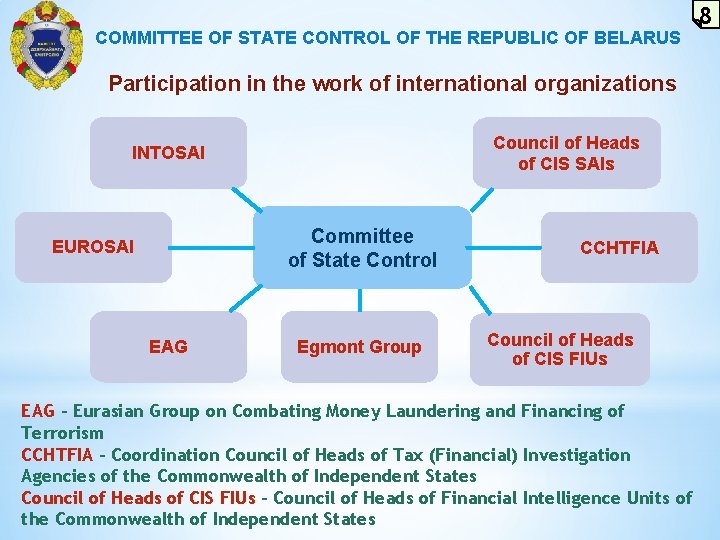 COMMITTEE OF STATE CONTROL OF THE REPUBLIC OF BELARUS Participation in the work of