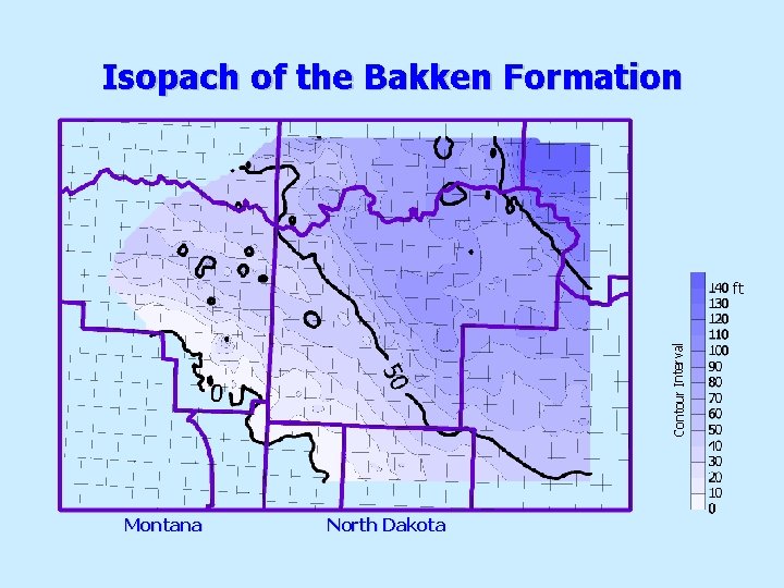 Isopach of the Bakken Formation Contour Interval ft Montana North Dakota 