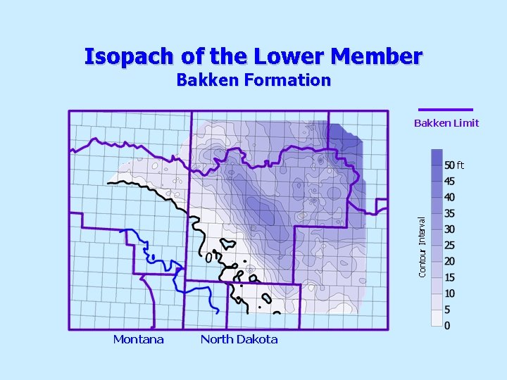 Isopach of the Lower Member Bakken Formation Bakken Limit Contour Interval ft Montana North