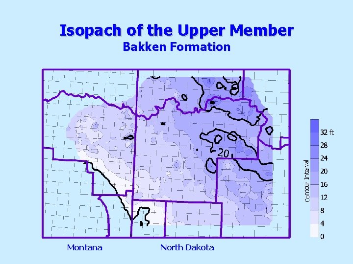 Isopach of the Upper Member Bakken Formation Contour Interval ft Montana North Dakota 