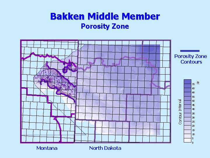 Bakken Middle Member Porosity Zone Contours 70 65 60 Contour Interval 55 50 45