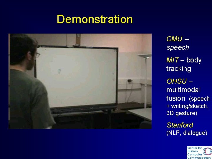 Demonstration CMU -speech MIT – body tracking OHSU – multimodal fusion (speech + writing/sketch,