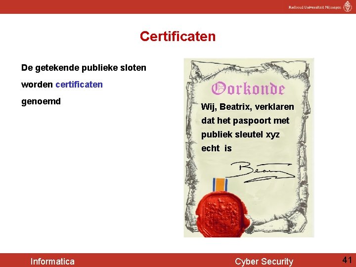 Certificaten De getekende publieke sloten worden certificaten genoemd Wij, Beatrix, verklaren dat het paspoort