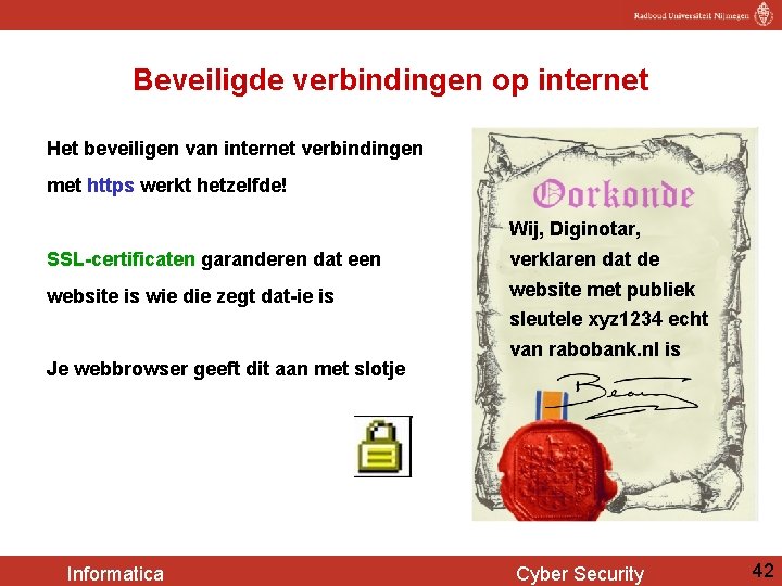 Beveiligde verbindingen op internet Het beveiligen van internet verbindingen met https werkt hetzelfde! Wij,