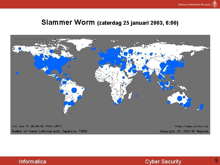Slammer Worm (zaterdag 25 januari 2003, 6: 00) Informatica Cyber Security 9 