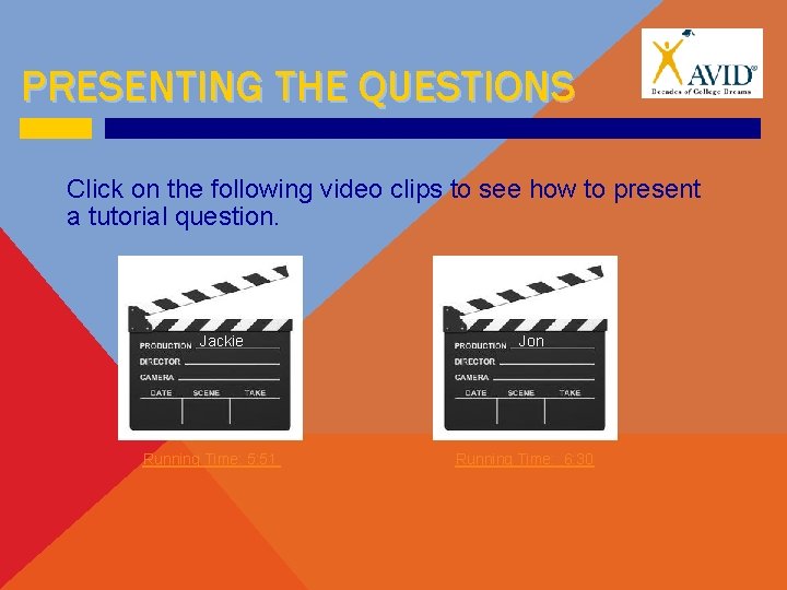 PRESENTING THE QUESTIONS Click on the following video clips to see how to present