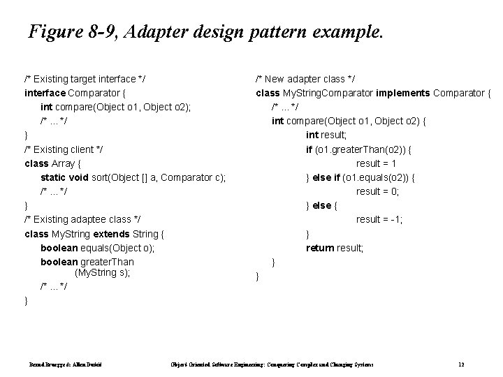 Figure 8 -9, Adapter design pattern example. /* Existing target interface */ interface Comparator