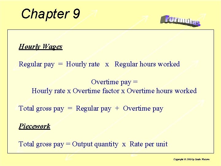 Chapter 9 Hourly Wages Regular pay = Hourly rate x Regular hours worked Overtime