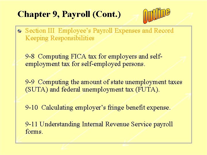 Chapter 9, Payroll (Cont. ) Section III Employee’s Payroll Expenses and Record Keeping Responsibilities