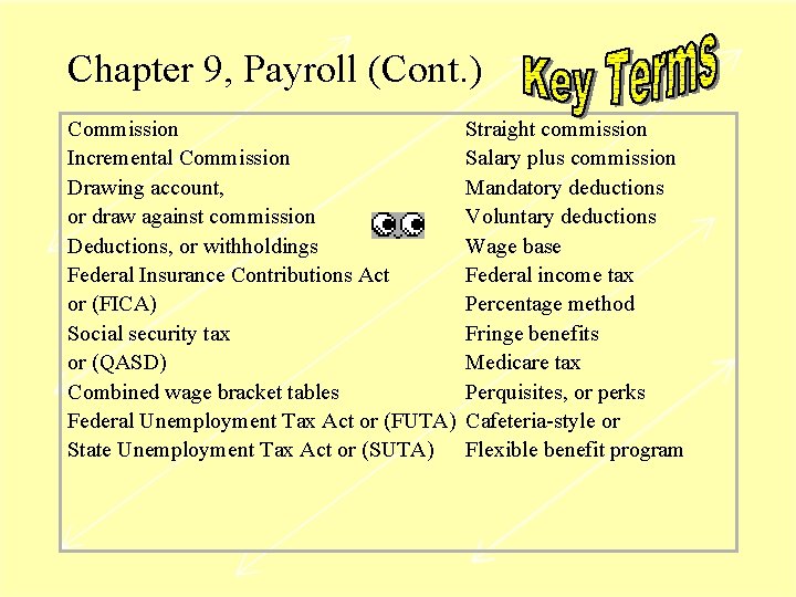 Chapter 9, Payroll (Cont. ) Commission Incremental Commission Drawing account, or draw against commission