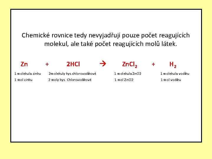 Chemické rovnice tedy nevyjadřují pouze počet reagujících molekul, ale také počet reagujících molů látek.