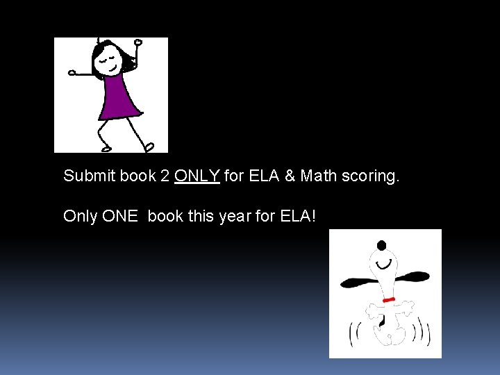 Submit book 2 ONLY for ELA & Math scoring. Only ONE book this year