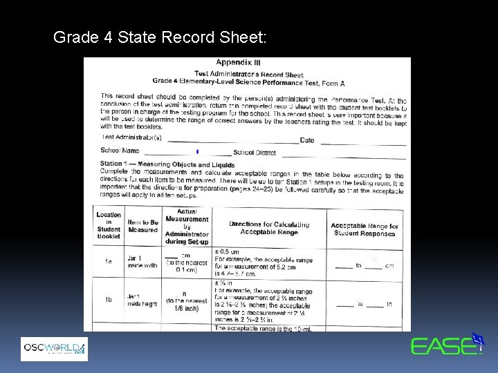 Grade 4 State Record Sheet: 