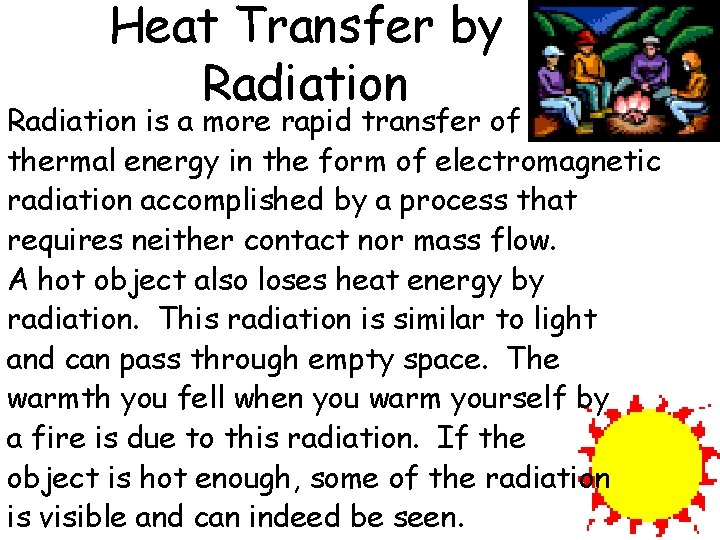Heat Transfer by Radiation is a more rapid transfer of thermal energy in the