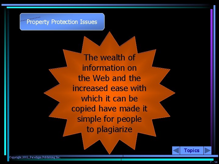 Property Protection Issues The wealth of information on the Web and the increased ease