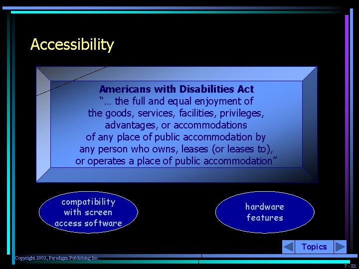 Accessibility Americans with Disabilities Act “… the full and equal enjoyment of the goods,