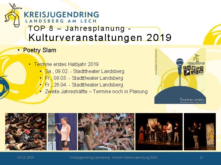 TOP 8 – Jahresplanung - Kulturveranstaltungen 2019 • Poetry Slam • Termine erstes Halbjahr