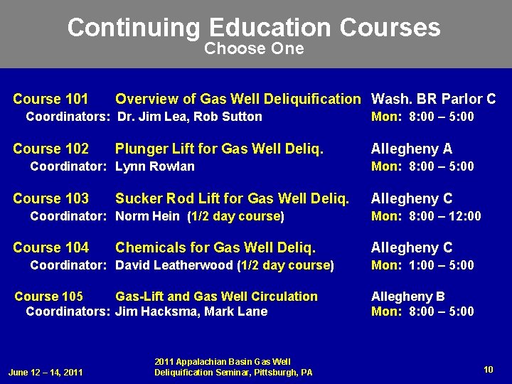 Continuing Education Courses Choose One Course 101 Overview of Gas Well Deliquification Wash. BR