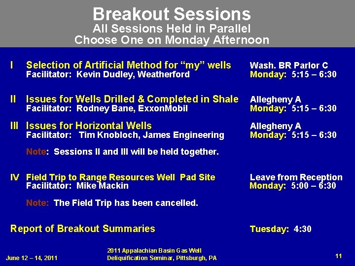 Breakout Sessions All Sessions Held in Parallel Choose One on Monday Afternoon I Selection