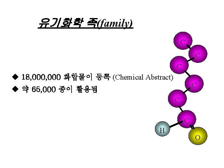 유기화학 족(family) C C C u 18, 000 화합물이 등록 (Chemical Abstract) C u