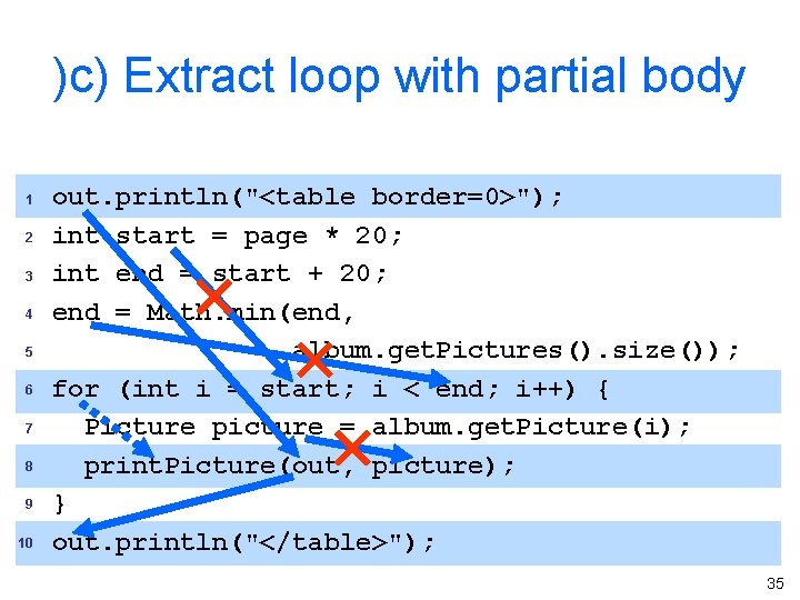 )c) Extract loop with partial body 1 2 3 4 5 6 7 8