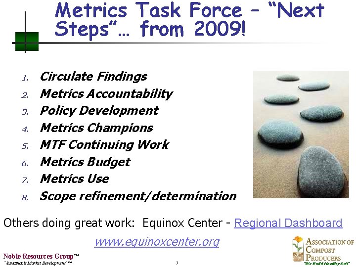 Metrics Task Force – “Next Steps”… from 2009! 1. 2. 3. 4. 5. 6.