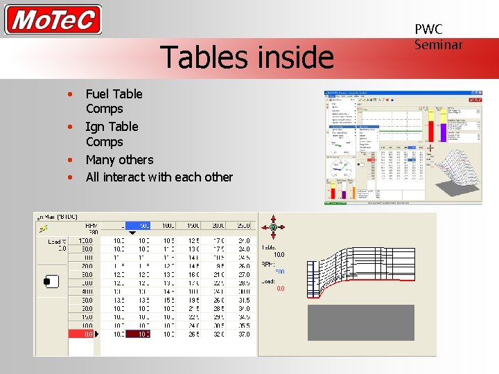 Tables inside • • Fuel Table Comps Ign Table Comps Many others All interact