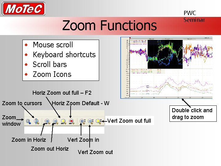 Zoom Functions • • PWC Seminar Mouse scroll Keyboard shortcuts Scroll bars Zoom Icons