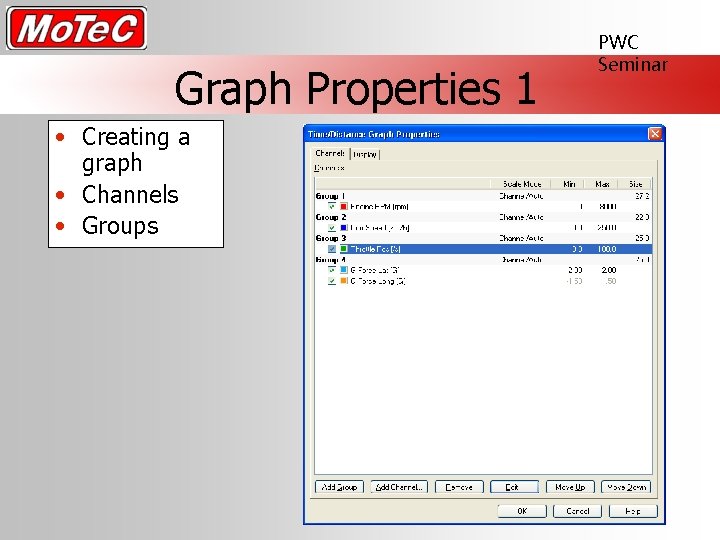 Graph Properties 1 • Creating a graph • Channels • Groups PWC Seminar 