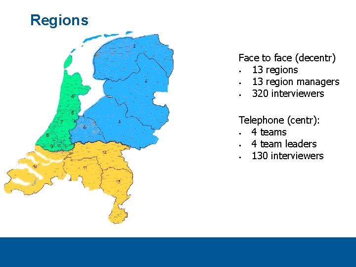 Regions Face to face (decentr) § 13 regions § 13 region managers § 320