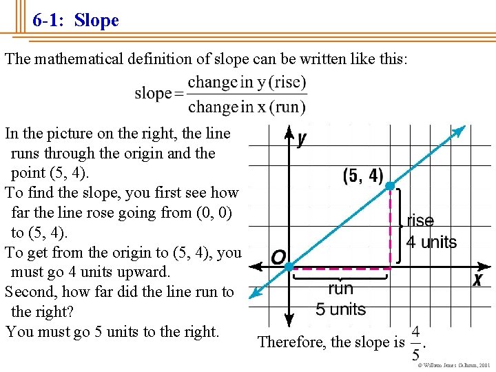 6 -1: Slope The mathematical definition of slope can be written like this: In